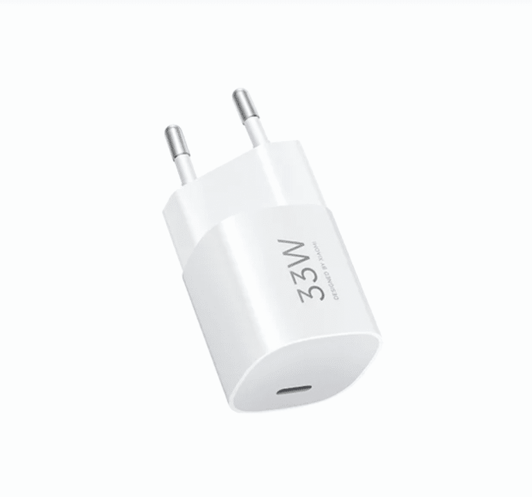 Xiaomi 33W Nano Power Adapter angled front view in white