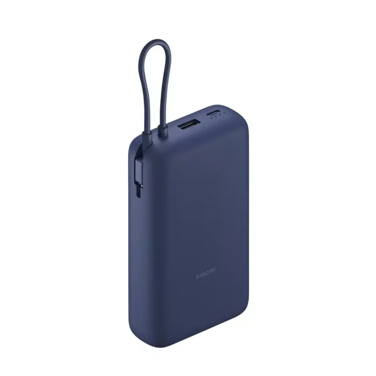 Xiaomi 33W 20000mAh power bank with integrated USB-C cable in blue