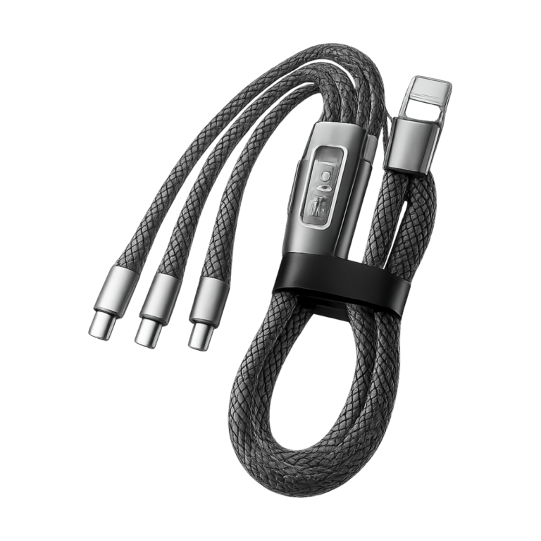 Nylon braided 3-in-1 charging cable with USB-C and Micro USB connectors