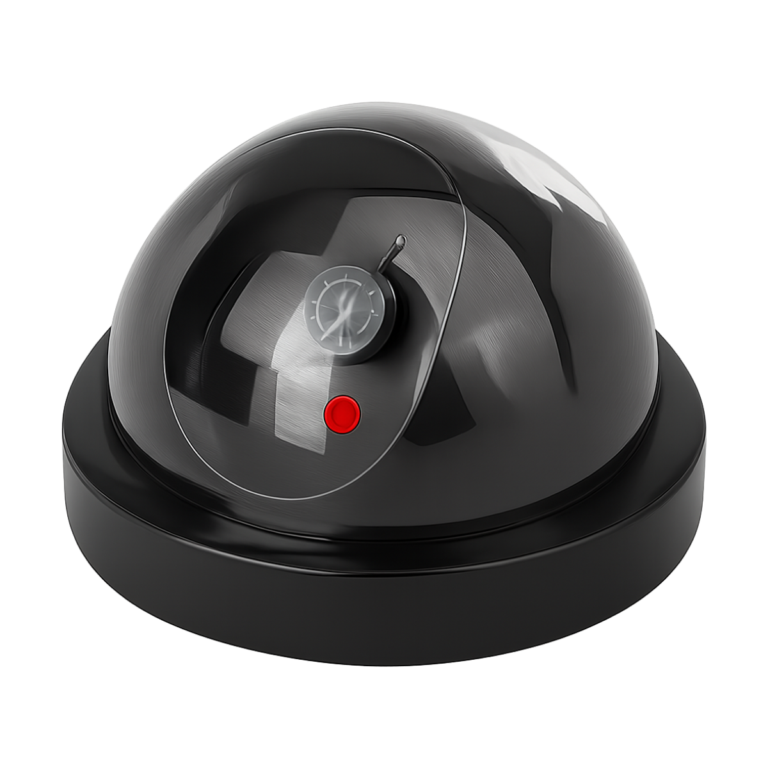 Battery operated dummy security camera with red LED light and no wiring