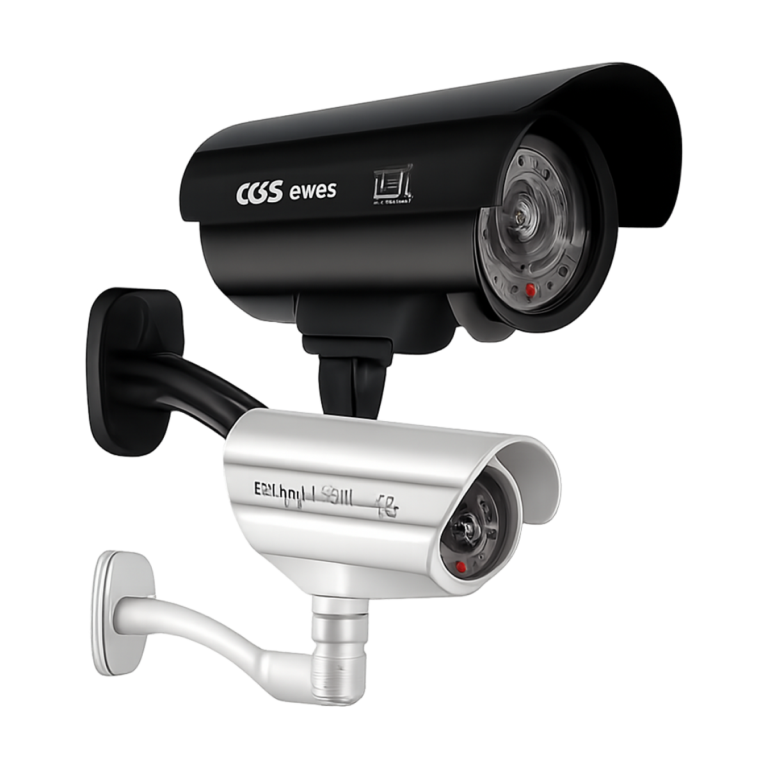 Waterproof dummy security camera with red flashing LED light for indoor and outdoor use