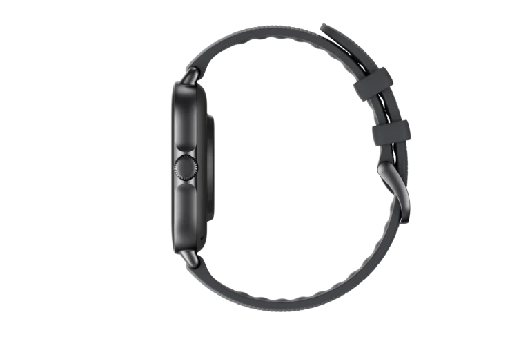 Side view of Amazfit GTS 4 Mini smartwatch showing slim profile