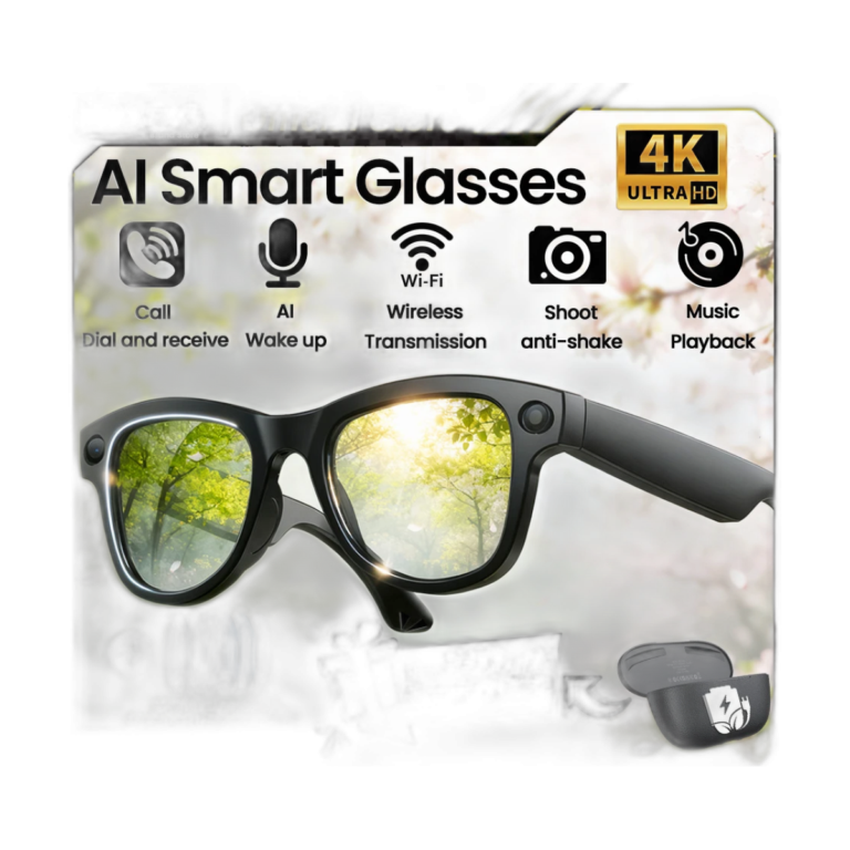 2026 AI Smart Glasses with dual 800MP cameras and 3600mAh charging case