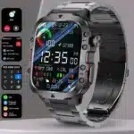 Military smartwatch with 2.01-inch AMOLED display showing fitness data