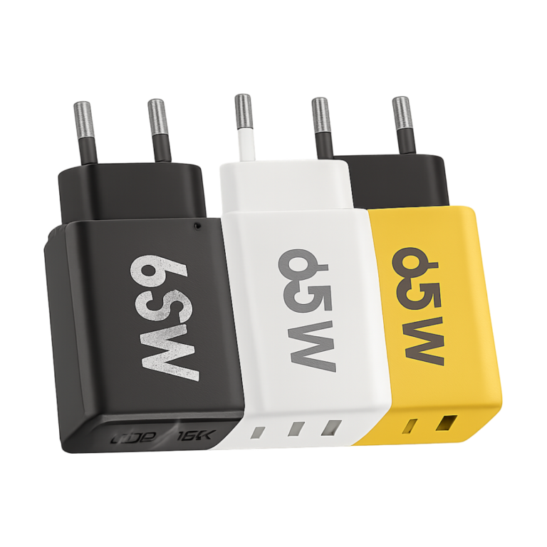 65W 3-port GaN USB-C PD fast charger with EU US KR plugs for smartphones