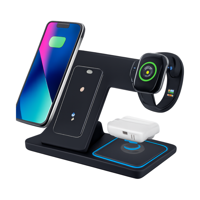 30W 3-in-1 wireless charger stand with iPhone and Apple Watch