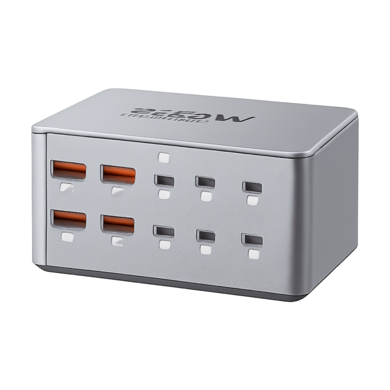 ASOMETECH 330W GaN USB-C 10-port charger with digital display