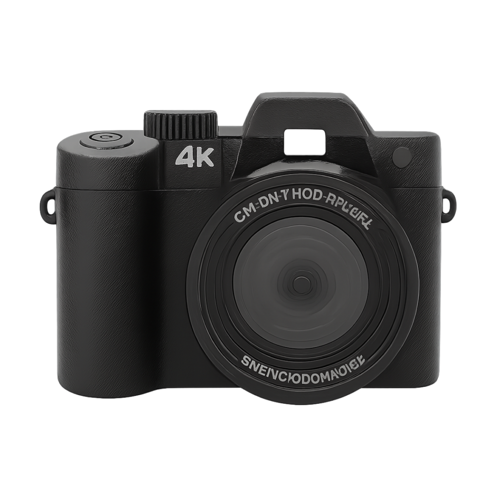 Front view of 4K 48MP mirrorless camera with 16X zoom