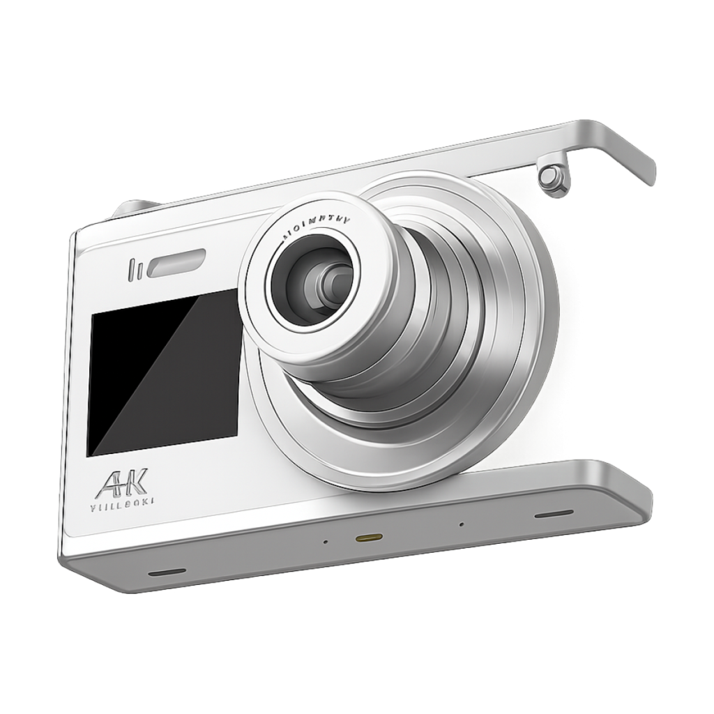 4K dual screen digital camera with telescopic lens front view