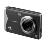 Front view of 4K 3-inch screen autofocus digital camera in silver