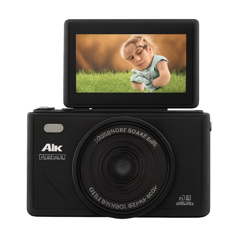 Front view of 75MP 5K digital mirrorless camera with 3-inch screen