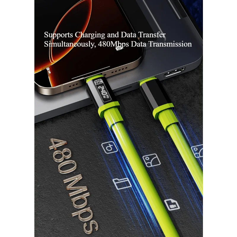 240W fast charging Type-C cable showing voltage display