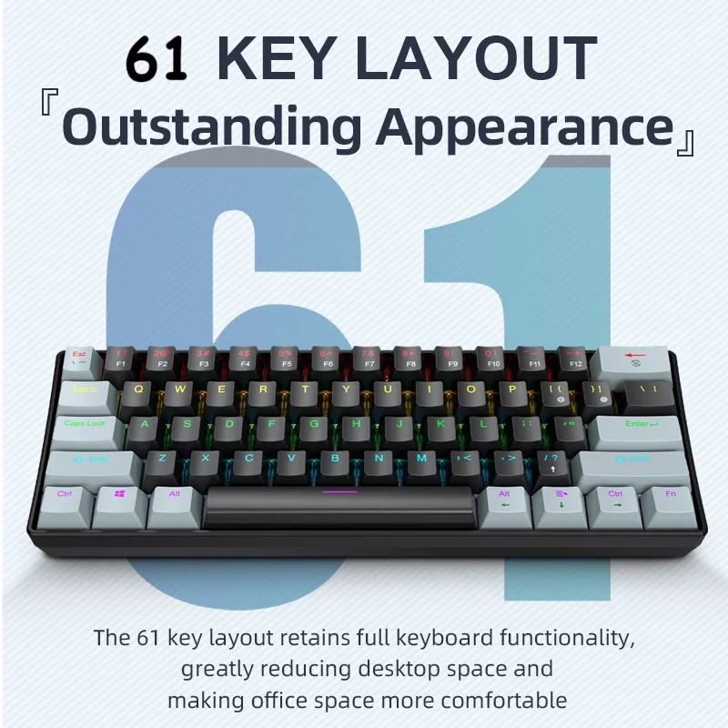 Side view of APAYADO K61 61-key mini mechanical keyboard with red switches