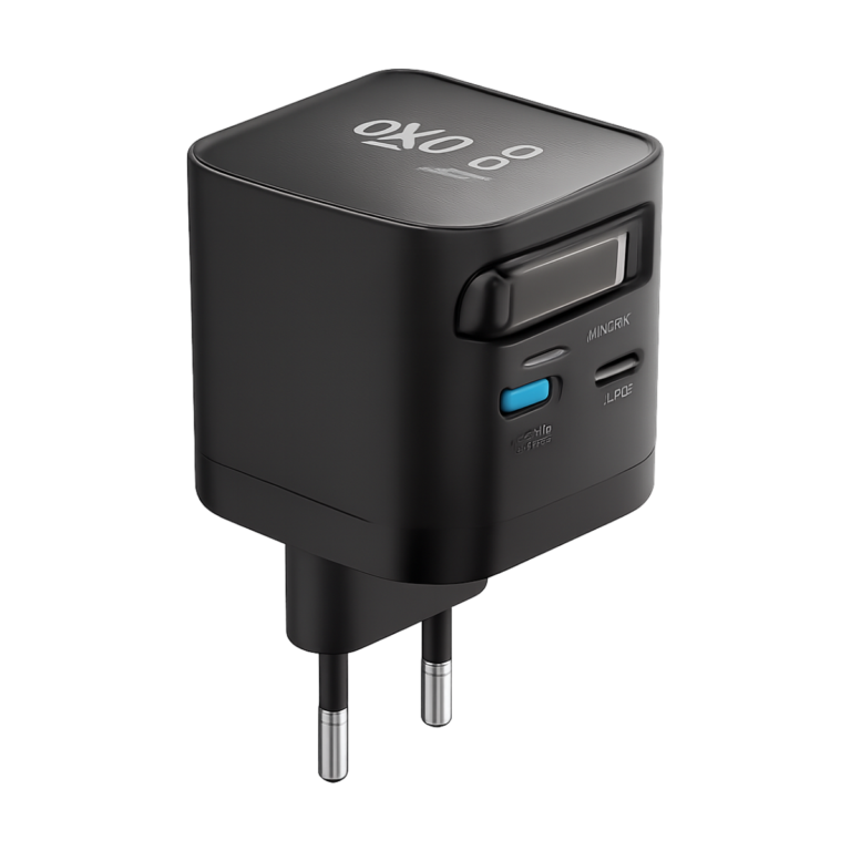 ASOMETECH 65W GaN USB Charger with retractable Type-C cable and 3 ports