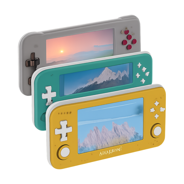 ANBERNIC RG505 handheld game console with 4.95 inch OLED touchscreen in gray