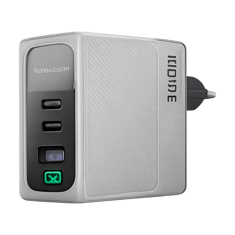 ASOMETECH 100W GaN fast charger front view with digital display