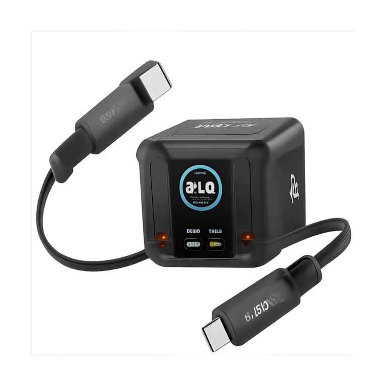 ASOMETECH 300W GaN USB Charger Station with LED display and retractable USB-C cables