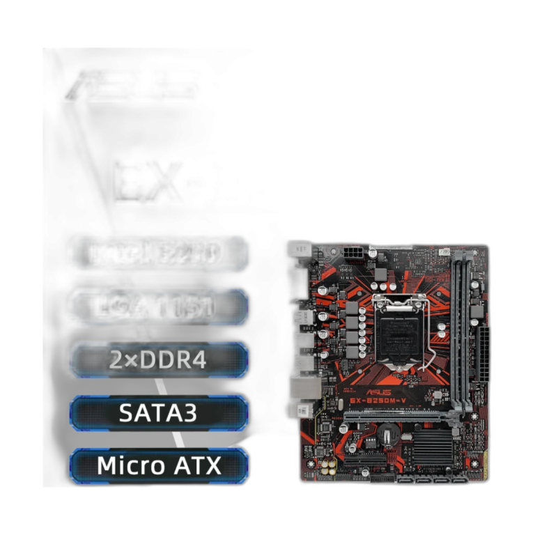 ASUS EX-B250M-V motherboard front view showing ports and slots