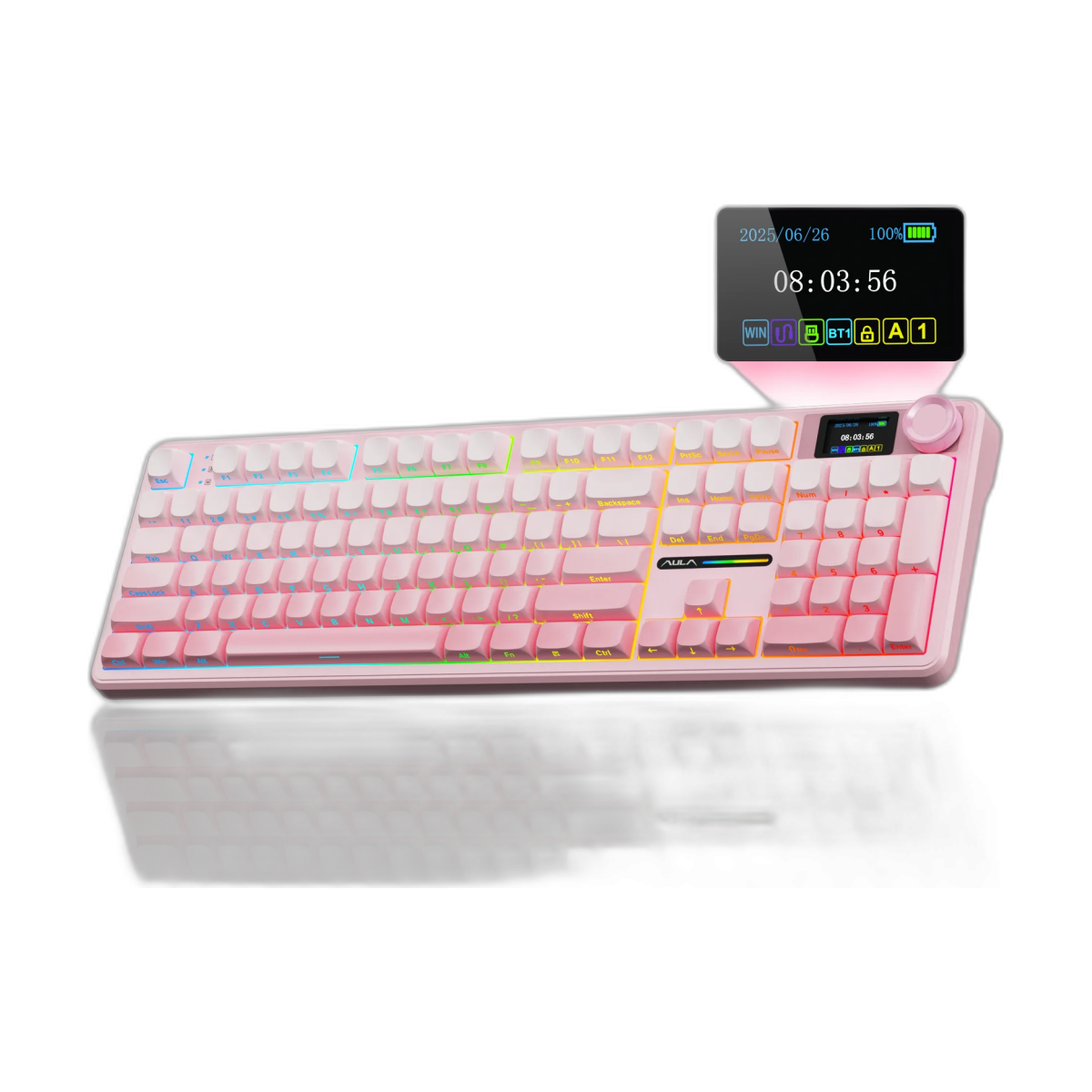 AULA F108 pro Wireless Bluetooth Keyboard Macro Gaming keyboard Gasket Hot-swap Full Size Keyboard with TFT Smart Display-bg-clean AULA F108Pro wireless Bluetooth mechanical keyboard front view