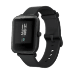 Amazfit Bip GPS smartwatch front view with black and white LCD screen