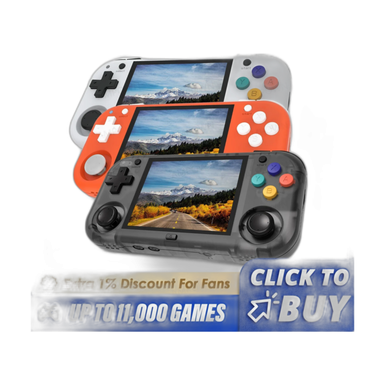 Ampown XU MINI M handheld game console with 2.8 inch IPS screen and orange body