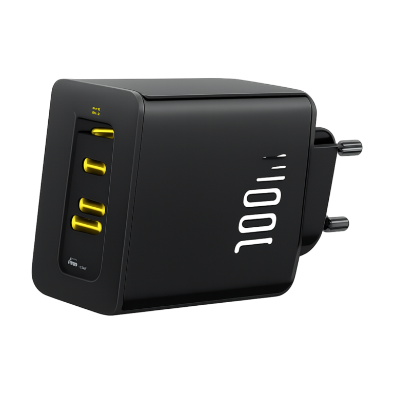 Baseus 100W GaN fast charger with dual Type-C and USB-A ports in black