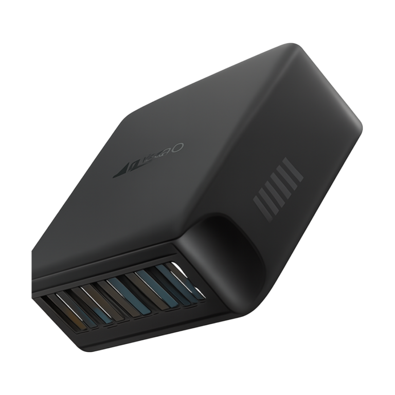 Baseus 120W GaN desktop charger front view with USB C and USB A ports