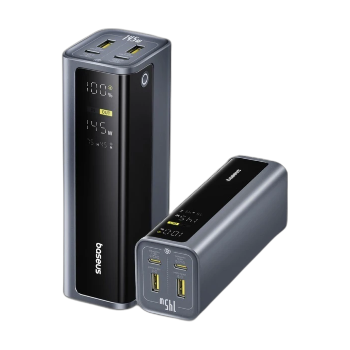 Baseus 145W Power Bank 20800mAh Dual USB A USB C PD 100W Fast Charging Digital Display Portable PowerBank for Laptop Phone Steam-bg-clean-bg-clean-bg-clean Baseus EnerGeek 145W 20800mAh power bank front view with digital display