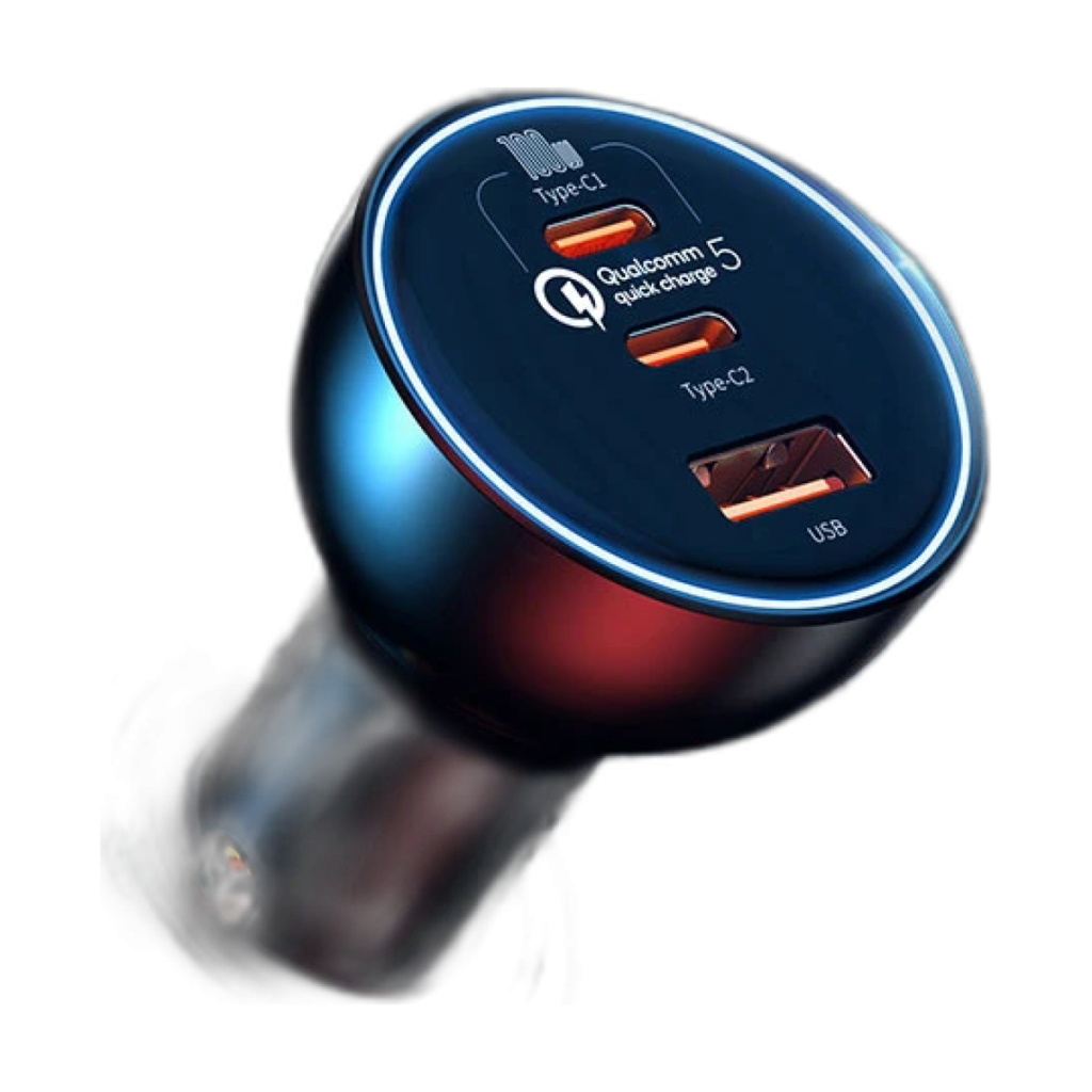 Baseus 160W dual USB-C car charger with ice blue LED light