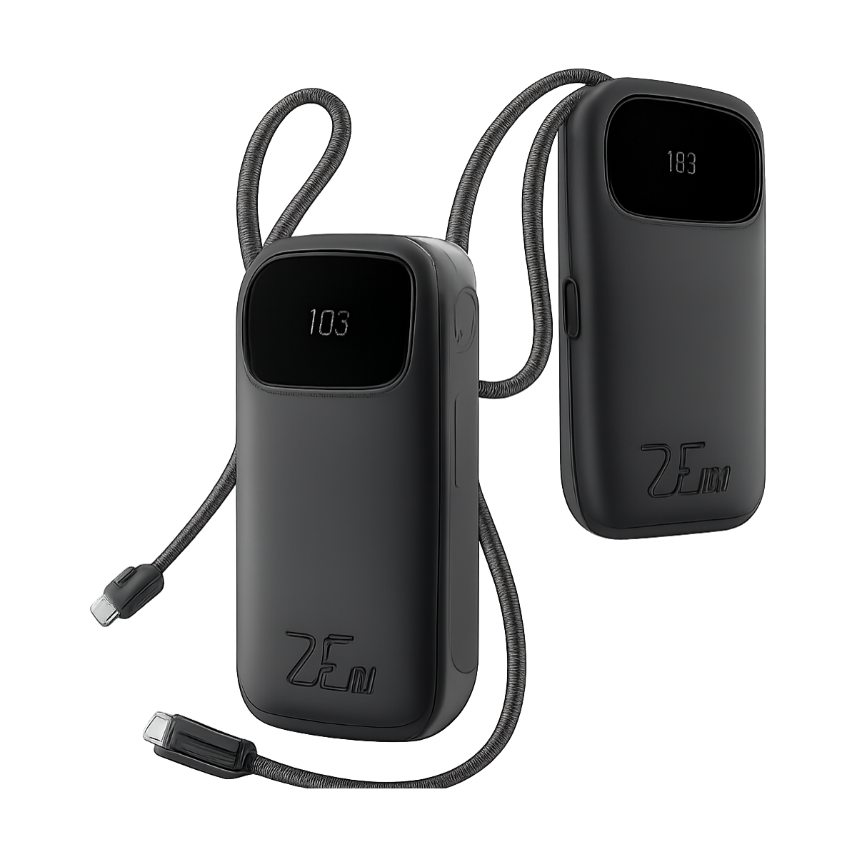 Baseus 22.5W 10000mAh 20000mAh Power Bank Built-In Retractable USB-C & Lightning Cable for iPhone 16 Samsung S25 Xiaomi Poco-bg-clean Baseus 22.5W power bank with built-in Lightning and USB-C cables front view