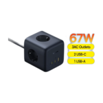 Baseus 67W GaN fast charger with 3 AC outlets and 6 ports