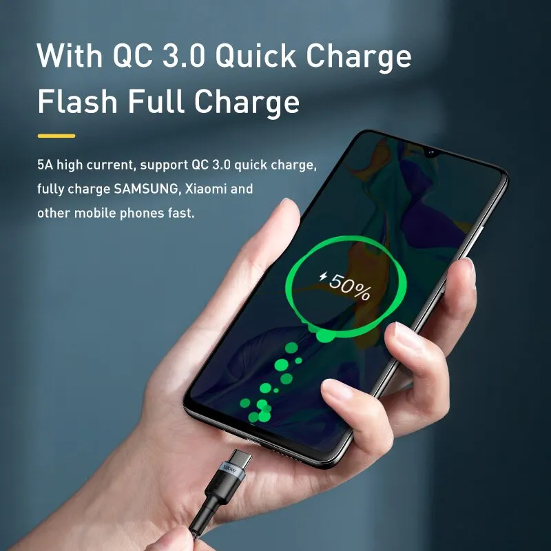 Baseus 100W USB-C fast charging cable with dual Type-C connectors