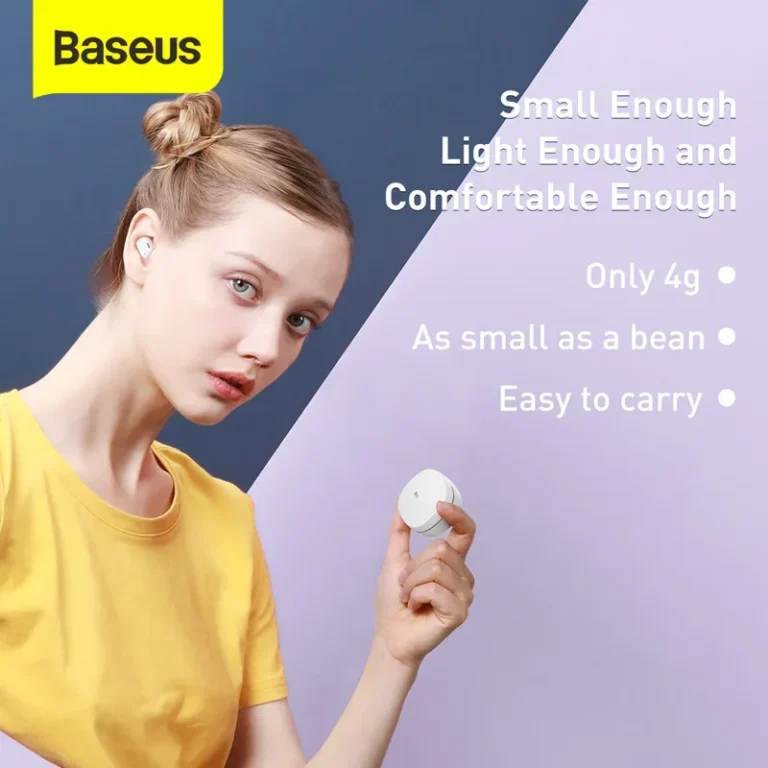 Baseus WM01 wireless earbuds with silicone eartips on white background