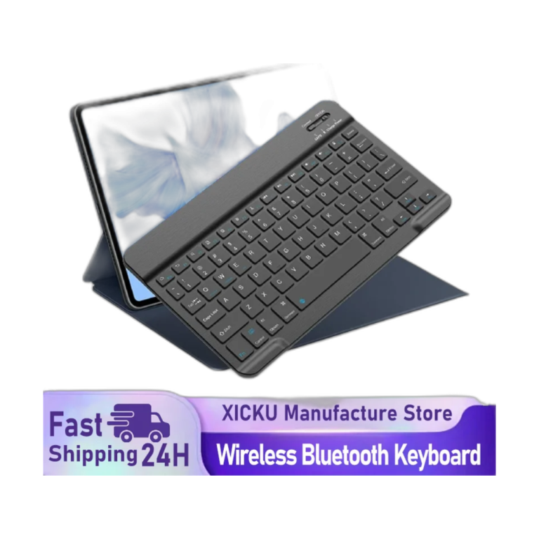 Bluetooth keyboard compatible with iPad and Android tablets on white background