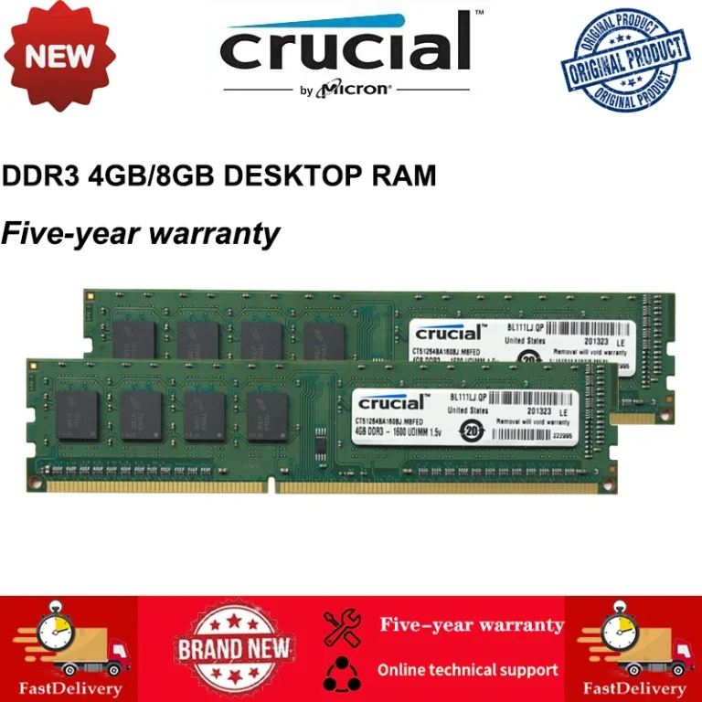 Crucial DDR3 4GB 8GB 1333MHz 1600MHz desktop RAM module front view