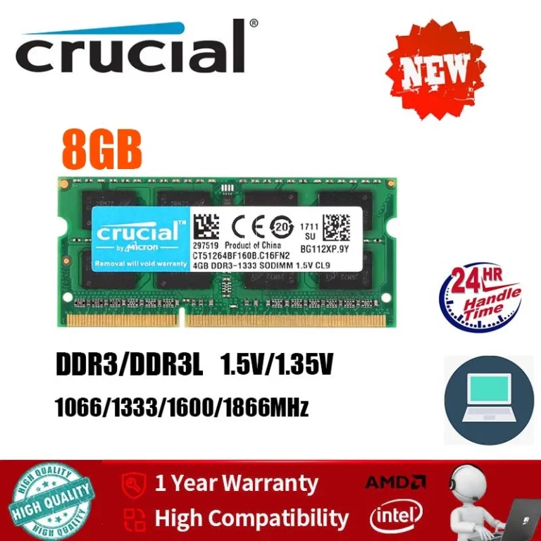 Crucial DDR3 DDR3L 4GB 8GB Laptop RAM 1600MHz SODIMM module front view