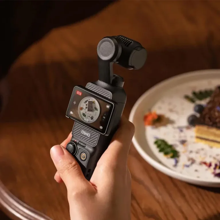 DJI Osmo Pocket 3 showing 2-inch rotatable touchscreen