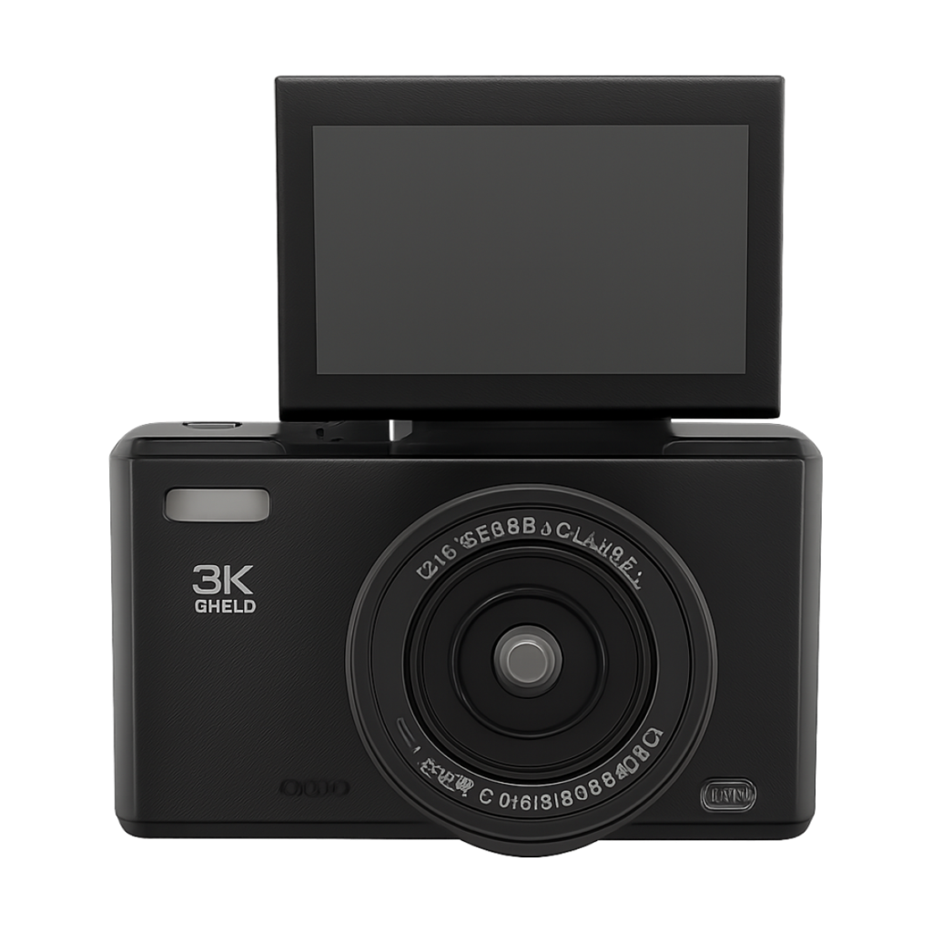 Mirrorless digital camera front view with 3 inch screen