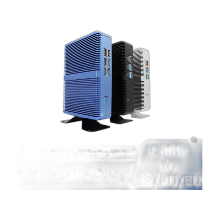 Eglobal fanless mini PC front view with aluminum alloy case