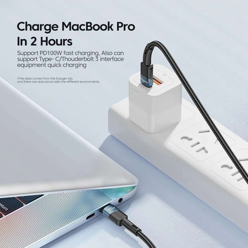 Essager USB C PD fast charging cable connected to device