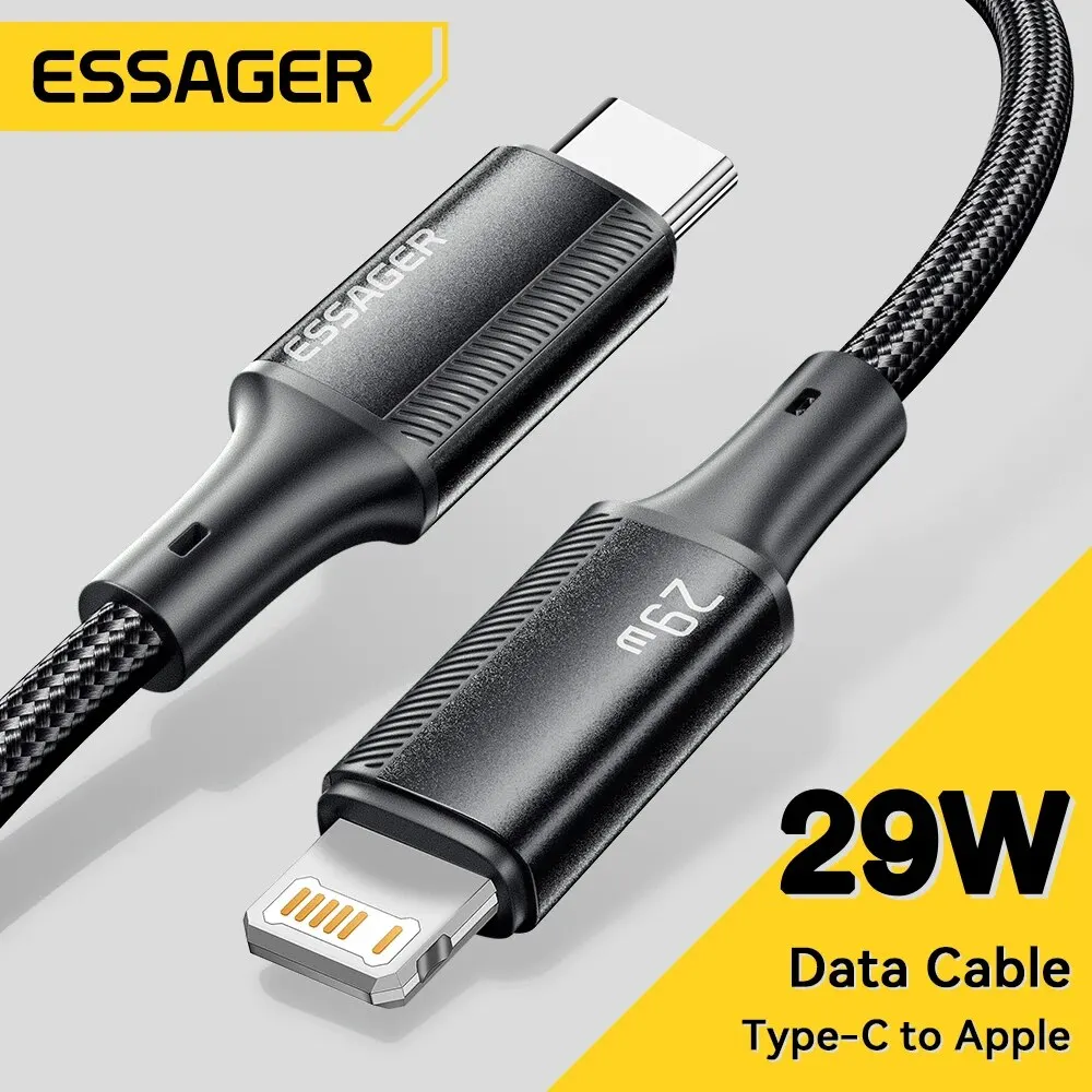 Close-up of Essager braided Type-C to Lightning charging cable