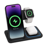 Foldable 3-in-1 30W wireless charging station for iPhone, iWatch, and AirPods