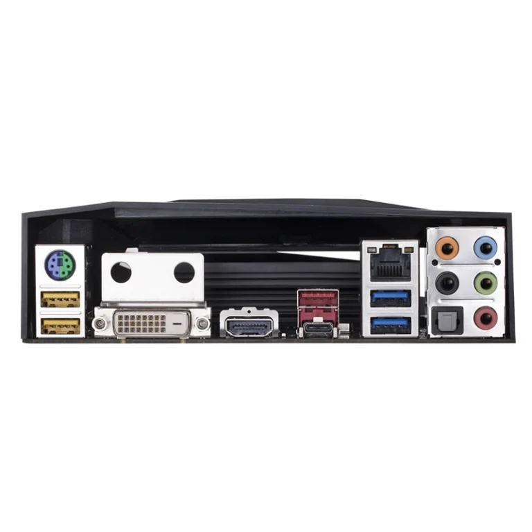 Close-up of GIGABYTE GA-Z270-Phoenix motherboard RGB lighting and cooling armor