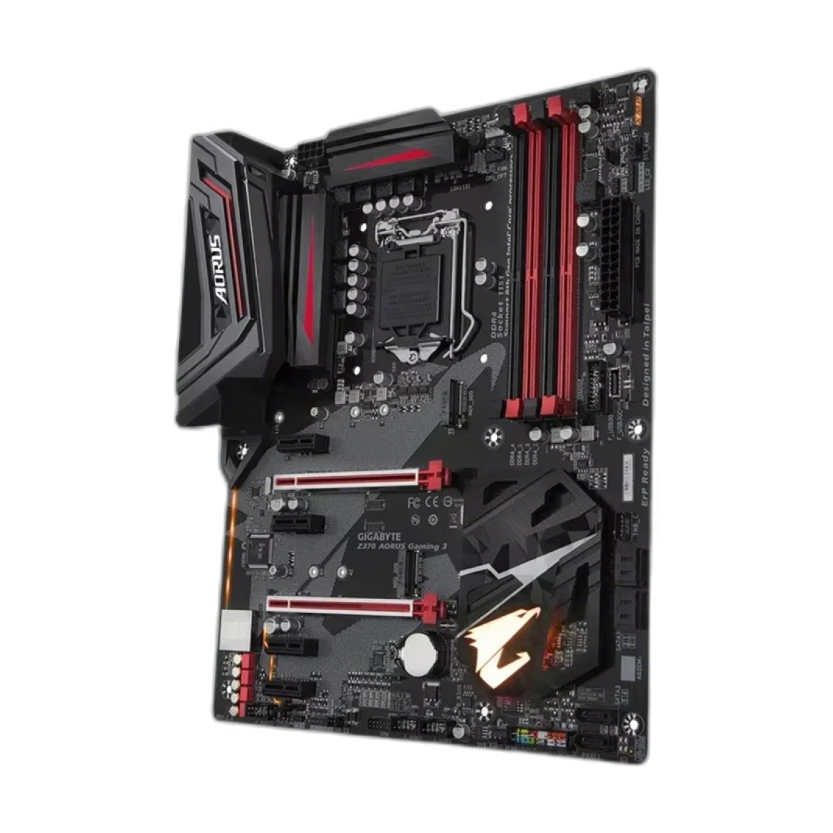 GIGABYTE Z370 AORUS Gaming 3 motherboard front view showing ATX layout and heatsinks