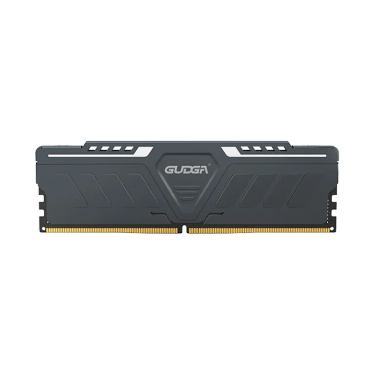 GUDGA DDR5 RAM module with aluminum heatsink angled view