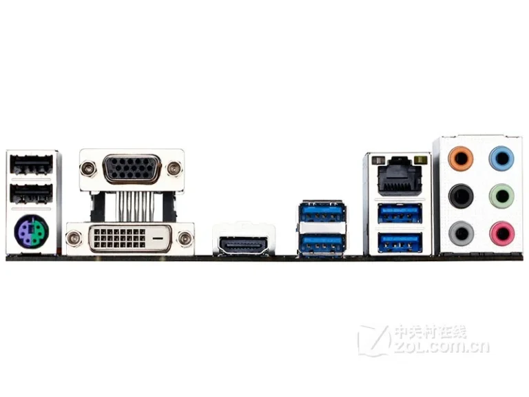 Close-up of Gigabyte GA-Z270-HD3 motherboard showing ports and slots