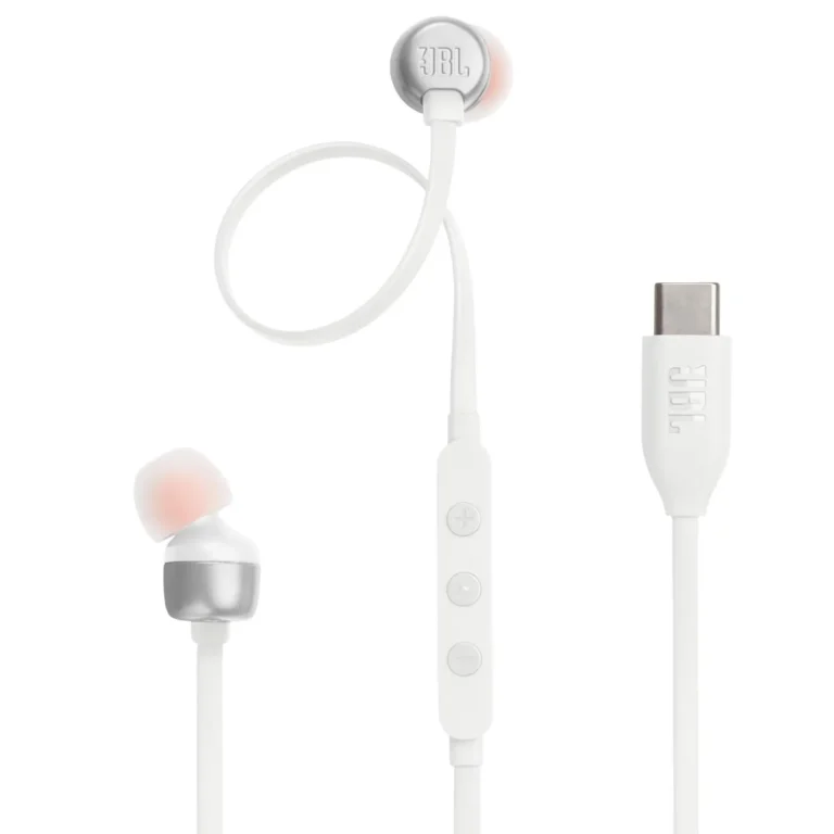 Close-up of JBL TUNE 310C headphones 3-button remote and microphone