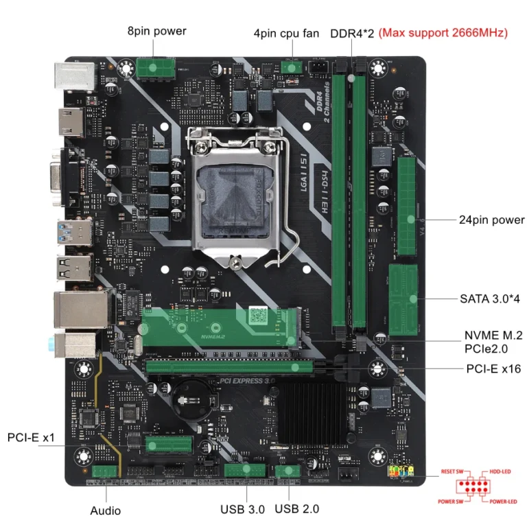KLLISRE H310 motherboard showing DDR4 memory slots and M.2 slot