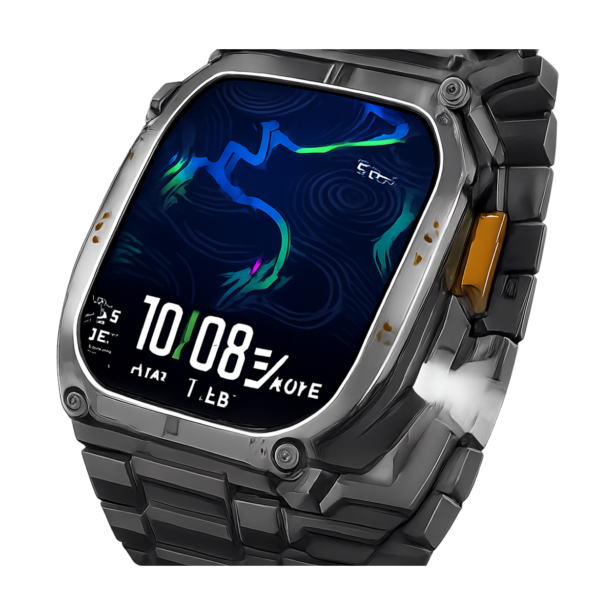 LIGE New GPS Tracking Smart Watch LED Flashlight 1.96inch HD Screen Compass BT Call Waterproof Sport Smartwatch For Android iOS-bg-clean LIGE BWQX18 smartwatch front view with HD screen and steel band