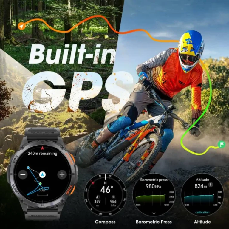LIGE outdoor GPS smartwatch showing compass and barometer features
